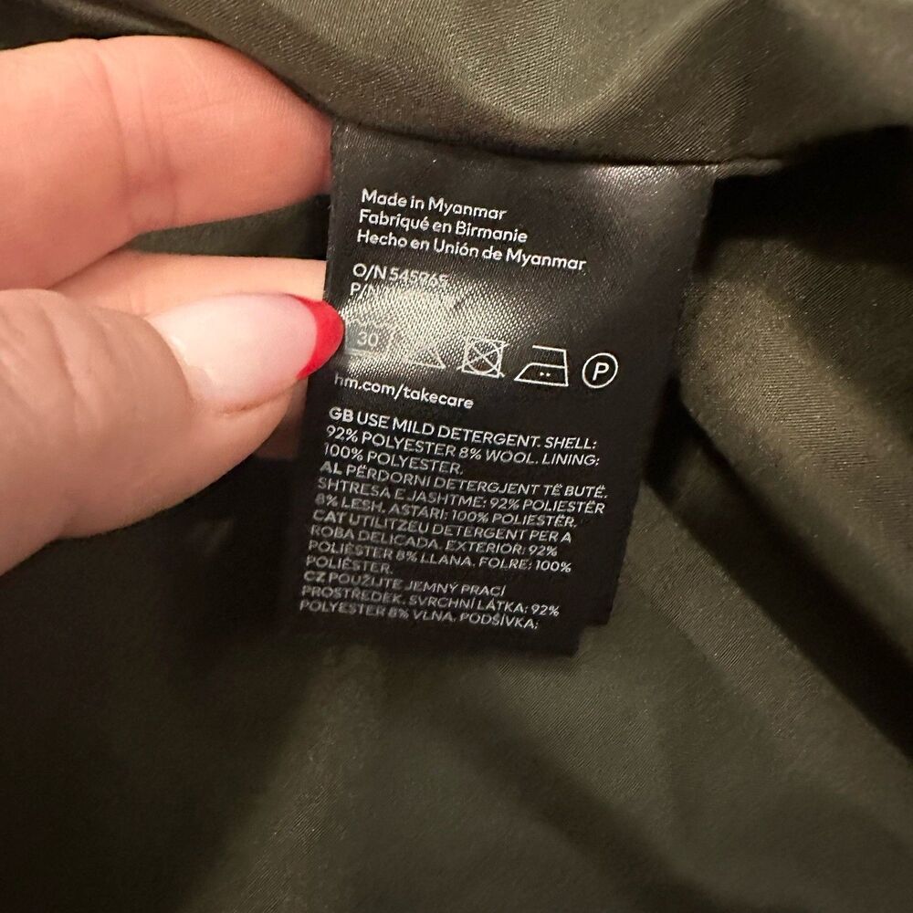 H&M Womens Sz XXL Pockets Coat Double Breasted Overcoat Dark Khaki Green Classic - Picture 7 of 10